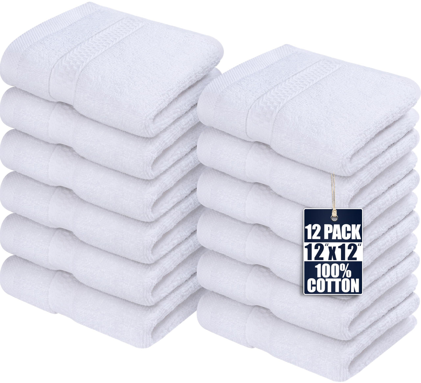 Utopia Towels 12 Pack Premium Wash Cloths Set, 12 by 12 Inches, 100% Cotton Ring Spun, Highly Absorbent and Soft Feel Essential Washcloths for Bathroom, Spa, Gym, and Face, White