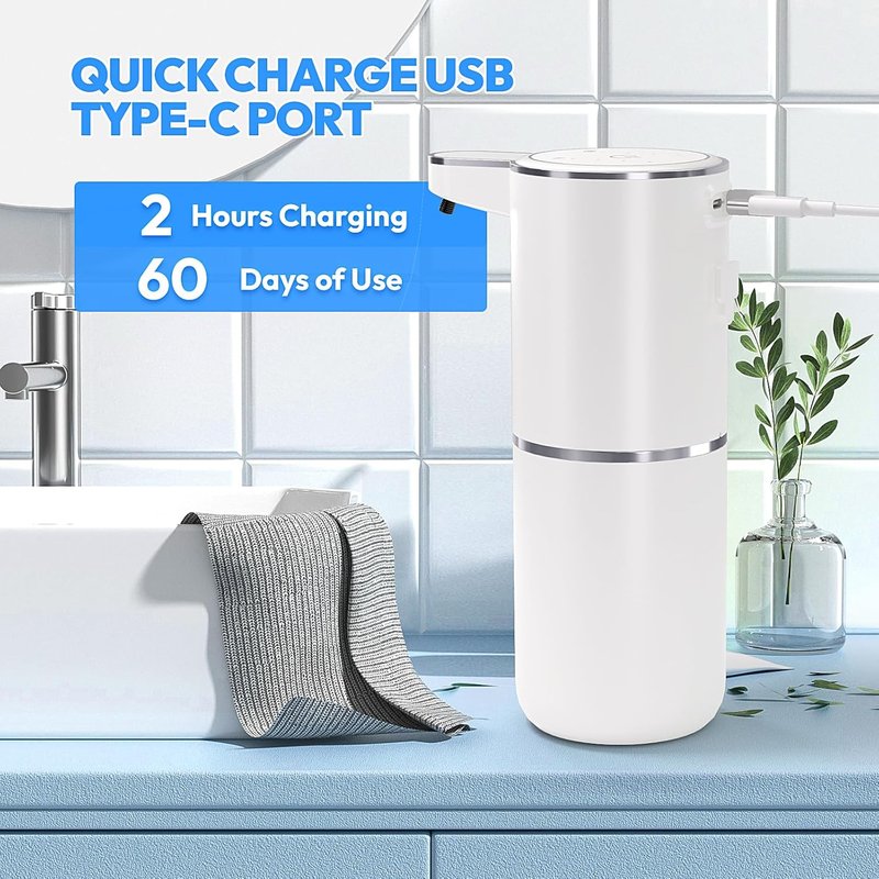 Automatic Foaming Soap Dispenser - Touchless 12.8oz Rechargeable Wall Mounted | Ideal for Bathroom & Kitchen (White)