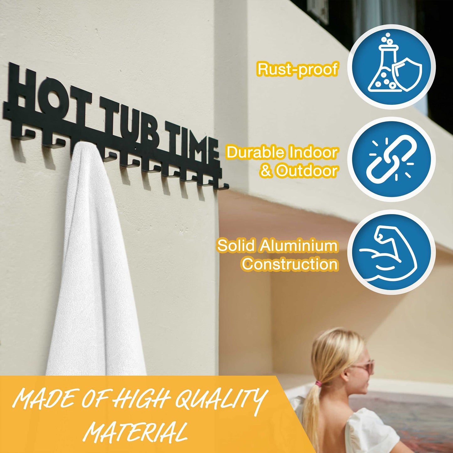 Star Splash Extra Large Hot Tub Towel Rack Outdoor – Rust Proof Outdoor Towel Hooks - Hardware Included - Hang Towels and Robes in Style – Upgrade Your Hot Tub Decor and Mudroom - Almost 3 Feet Long