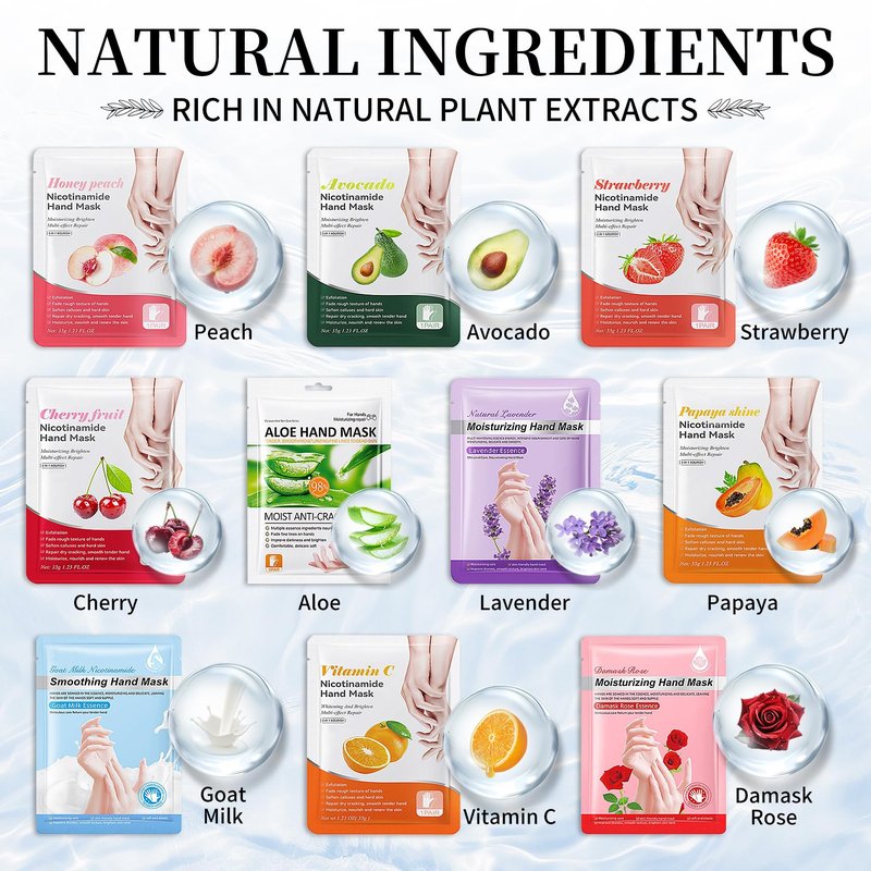 AIUEO 10 PCS Hand Mask Moisturizing Gloves, Hydrating Hand Masks for Dry Cracked Hands, Exfoliating Hand Peeling Mask, Nourishing Collagen Gloves for Hands
