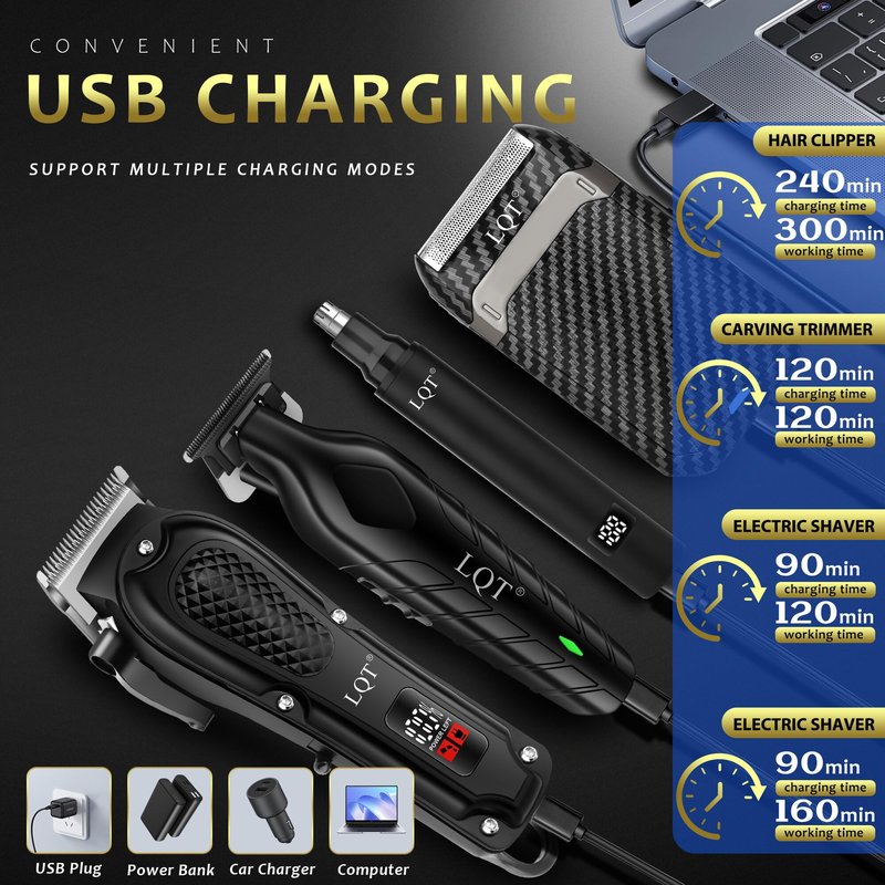 LQT Hair Clippers for Men, Professional Clippers and Trimmers Set, Cordless Clippers for Hair Cutting,Nose and Ear Trimmer,Barber Clippers, Rechargeable Electric Shaver, Gifts for Men