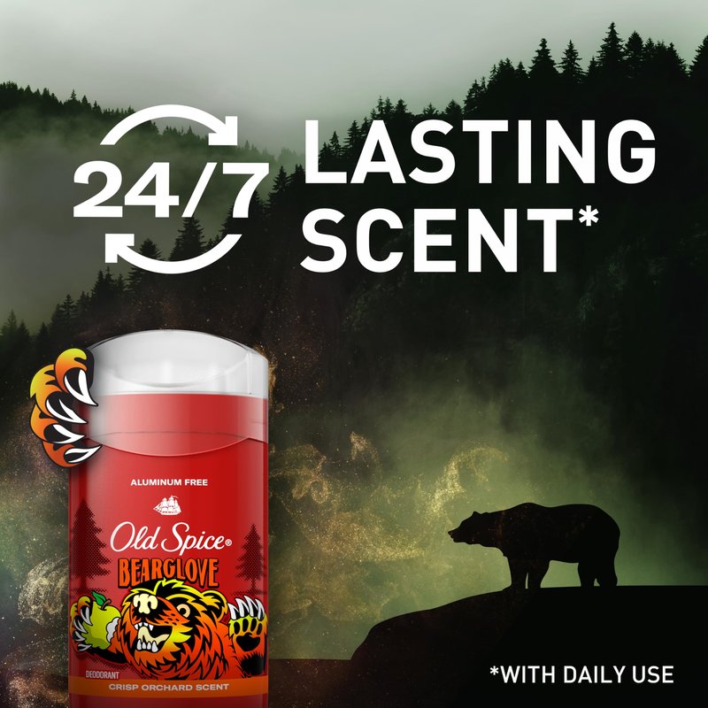 Old Spice Aluminum Free Deodorant for Men, 24/7 Odor Protection, 24/7 Freshness & Lasting Scent, Goes on Clear, Bearglove with Crisp Orchard Scent, 3.0 oz