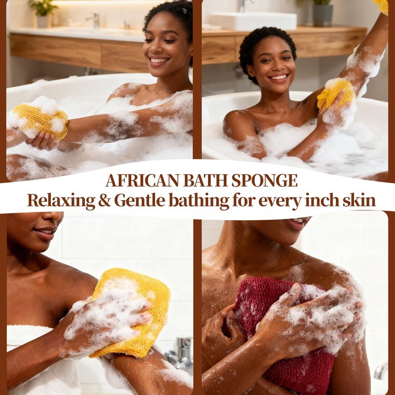African Net Sponge 5-piece exfoliating Scrub is Suitable for All Skin Types,Bath Sponge for the face and Body, Durable and Gently Exfoliation