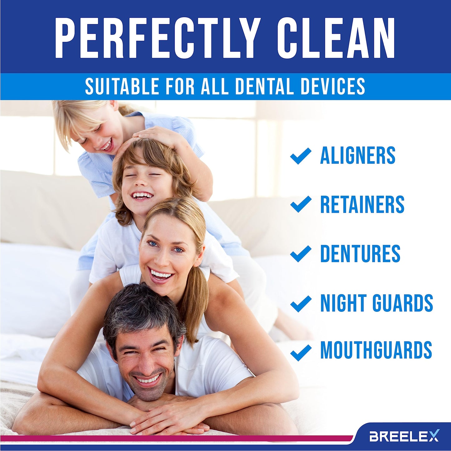 Breelex Retainer Cleaner Tablets for Dentures, Aligners & Night Guards – 120 Denture Cleaning Tablets, 3-Minute Deep Clean, Removes Plaque, Stains & Odor – FSA HSA Eligible