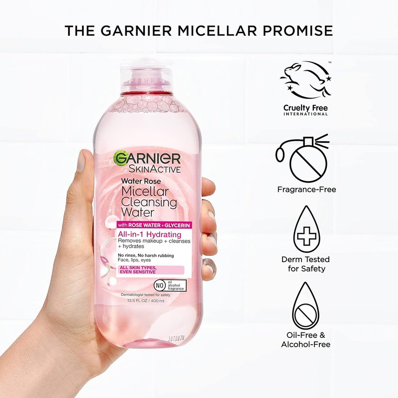 Garnier Micellar Water - Hydrating Facial Cleanser & Makeup Remover with Rose Water | 13.5 Fl Oz (400mL), 2 Count