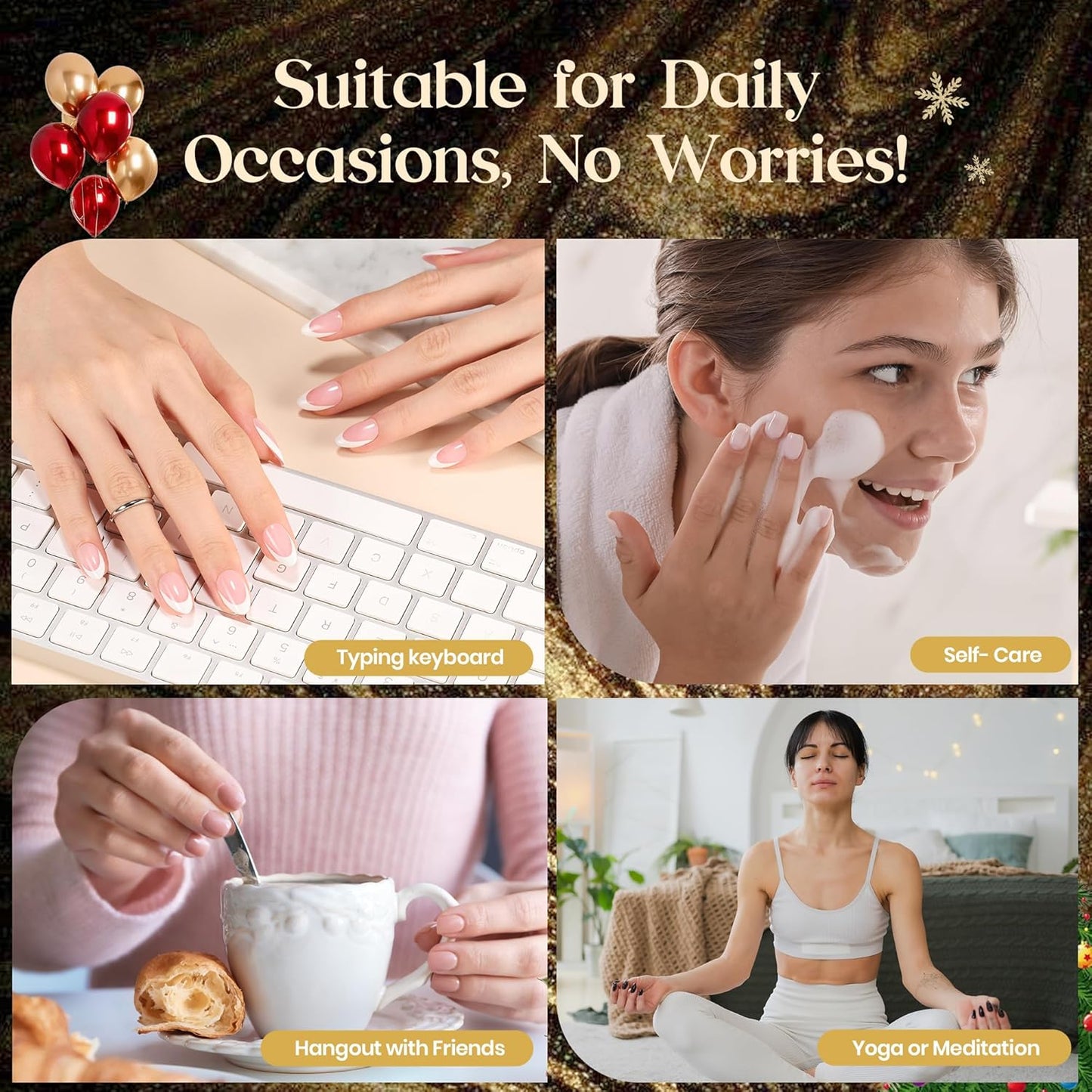 Soft Gel French Tip Press-On Nails - 224 Pcs Brown Squoval Fake Nail Tips | DIY Salon Quality Manicure Gift for Women