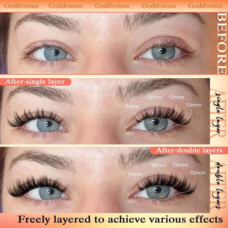 Goddvenus Manga Lash Clusters Wispy Natural Cluster Eyelash Extensions with Widespan Design Anime Eyelash Clusters (11-13mm Mixed)