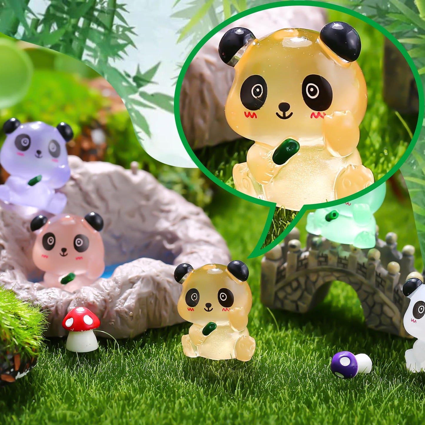 ZhouBoat 70Pcs Luminous Mini Resin Pandas, Tiny Resin Panda Figurines Miniature Resin Animals Figurines Glow in The Dark Mini Panda Figurines Bulk for Garden Landscape DIY Ornament Cake Topper Decor