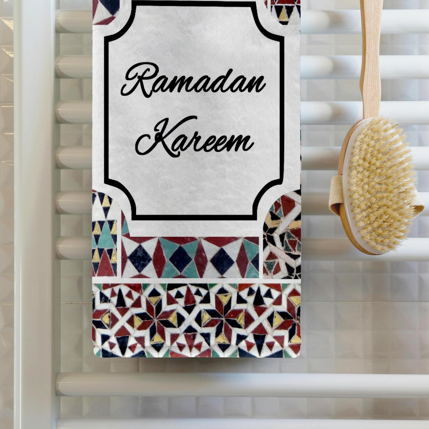 3dRose - InspirationzStore - Occasions - Ramadan Kareem - Blessed Happy Eid Wish - Red Mint Turquoise Mosaic - Towels (twl-342498-1)