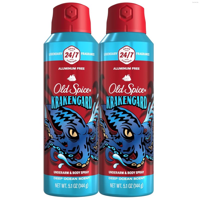 Old Spice Body Spray for Men - Aluminum Free, 24/7 Odor Protection & Lasting Freshness | Krakengard, 5.1 oz (Pack of 2)