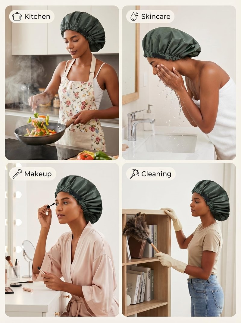 Aquior Shower Cap for Women, Extra Adjustable Shower Caps for Women Double-Layer Waterproof Reusable Hair Cap, Large Size Hair Cap for All Hair,for Girls Spa Bath,Soft and Comfortable (Green)
