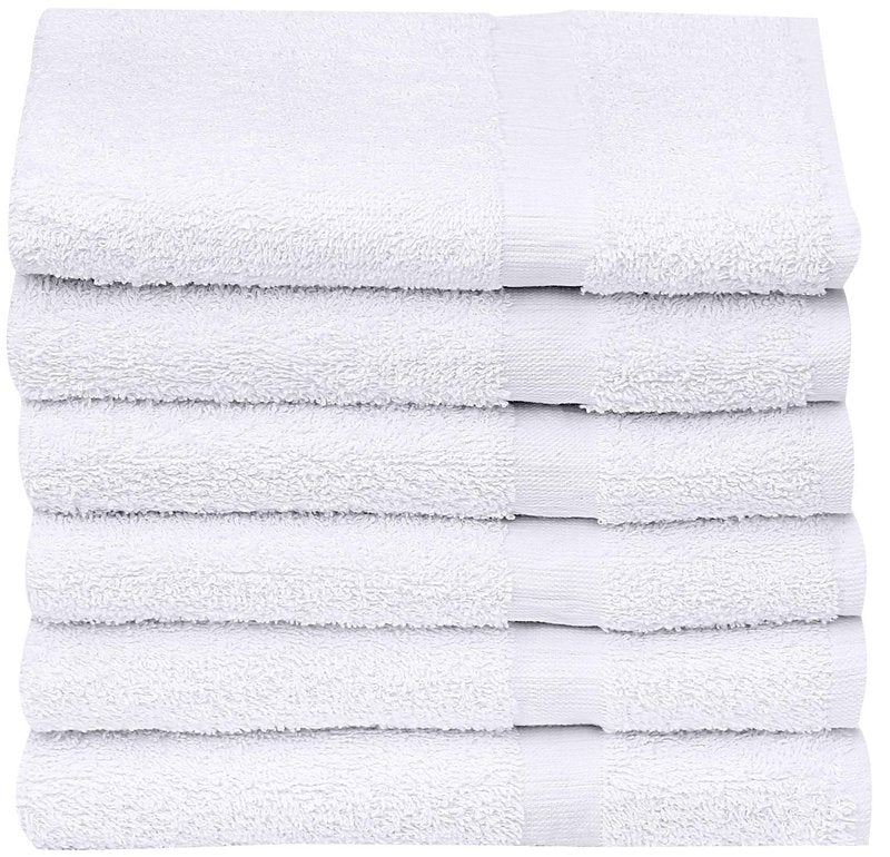 GOLD TEXTILES 12 Pack White Economy Cotton Blend 15x25 Inches Basic Hand Towels- Gym Towels (1 Dozen)