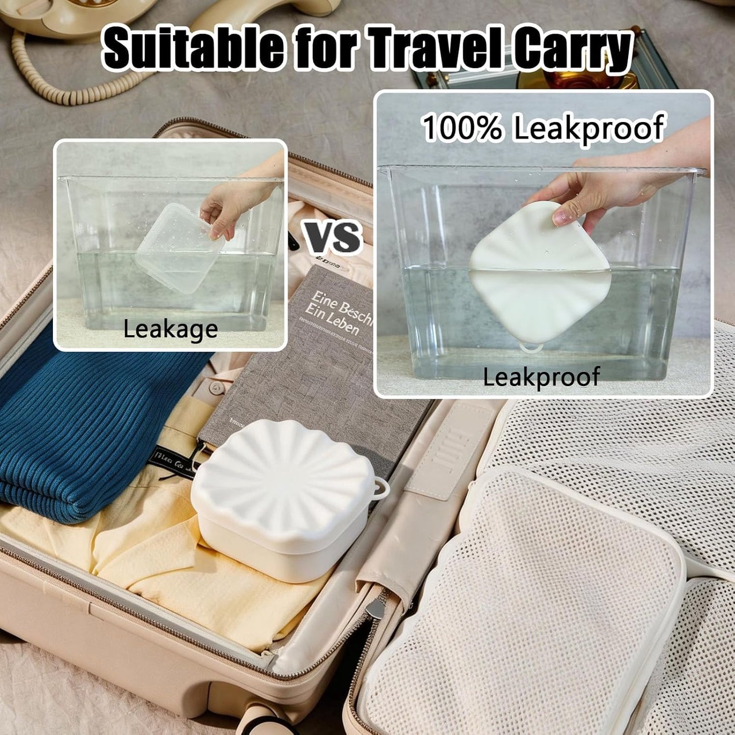 Skiennix Travel Soap Case - Leakproof Silicone Container for Shampoo Bars | Off White