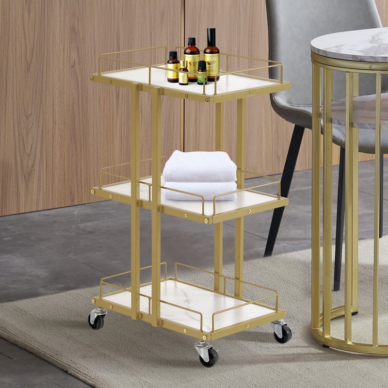 BarberPub Salon Trolley Multi-Functional Salon Cart with 3 with Drawers Engineered Wood Shelves Rolling Cart Manicure Beauty Equipment 2061 (White)