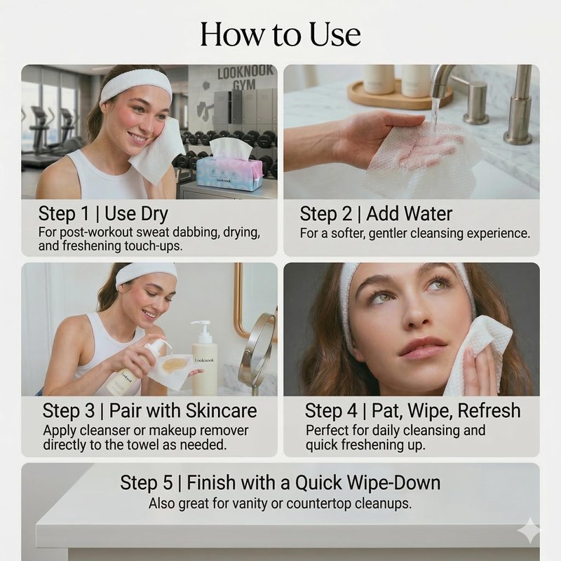 LOOKNOOK Disposable Face Towel, 50% Thicker, Soft for Sensitive Skin, Multipurpose Cleaning Cloth, 70 Count, 6 pack