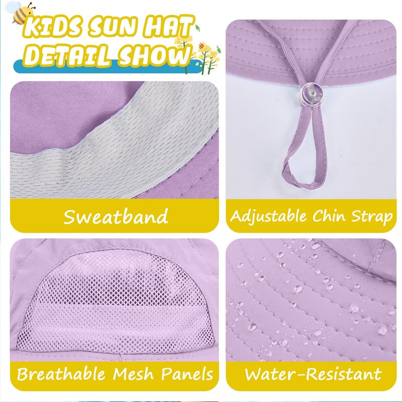 Outdoor Kids Sun Hats with Neck Flap Boys Girls Wide Brim UPF 50+ UV Protection Children Bucket Hat Safari Hat
