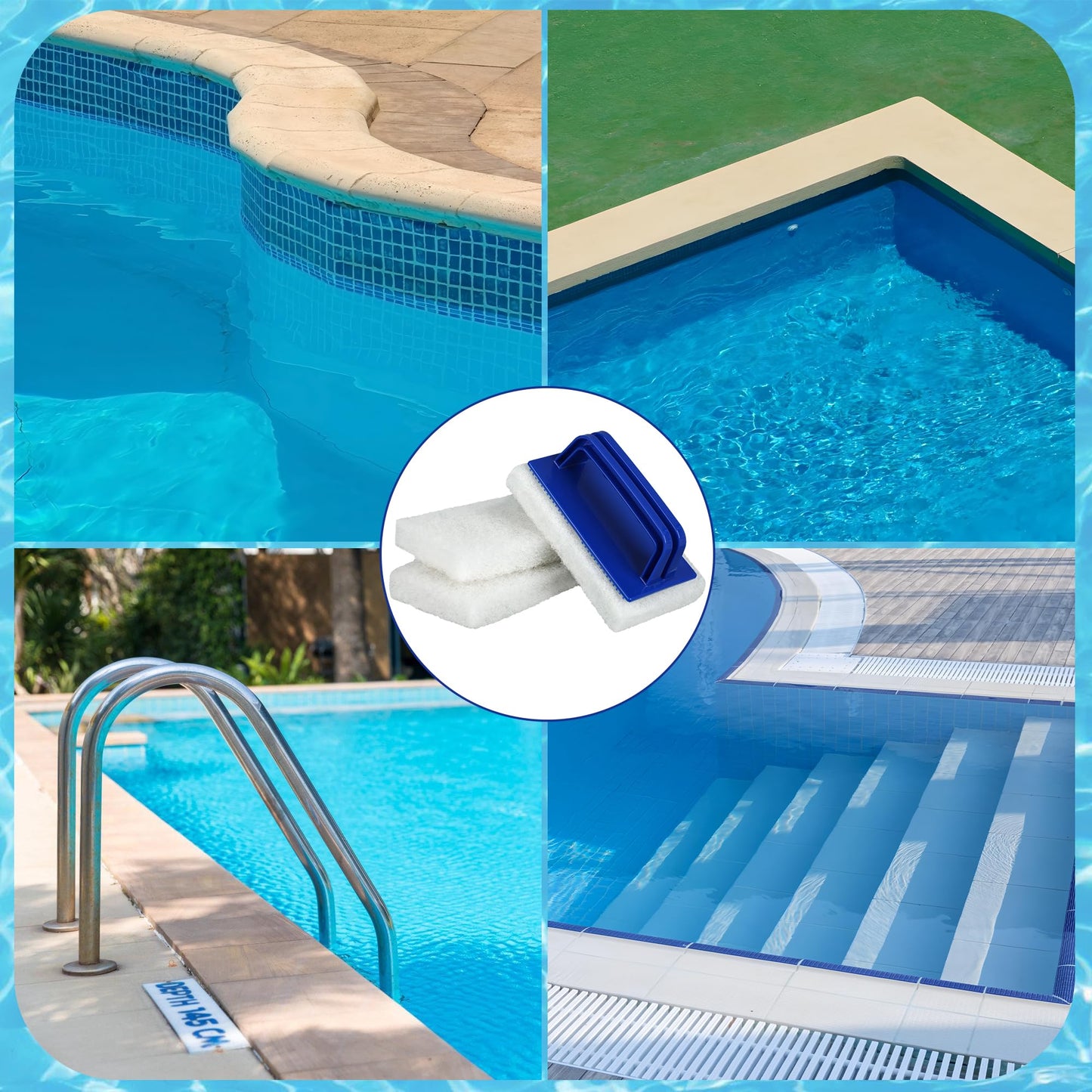3 Pack Hand-Held Pool Scrub Brush Pool Cleaning Scrubbing Sponge Pad Bathroom Clean Scrubber Scouring for Cleaning Swimming Pools Step Corner Shower Tile Vinyl Liners Walls Sink Spas Tubs Kitchen