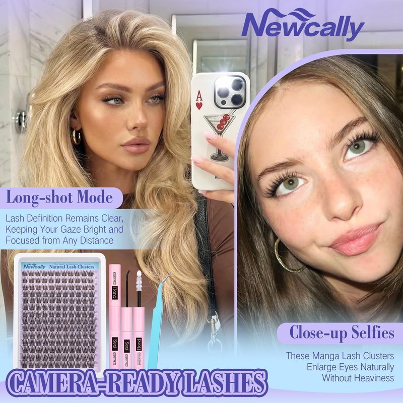 Lash Clusters Kit Wispy Natural Cluster Eyelash Extension Kit DIY Lash Extension Kit C-curly 10-16MM Eyelash Clusters Volume Individual Lashes Kit by Newcally