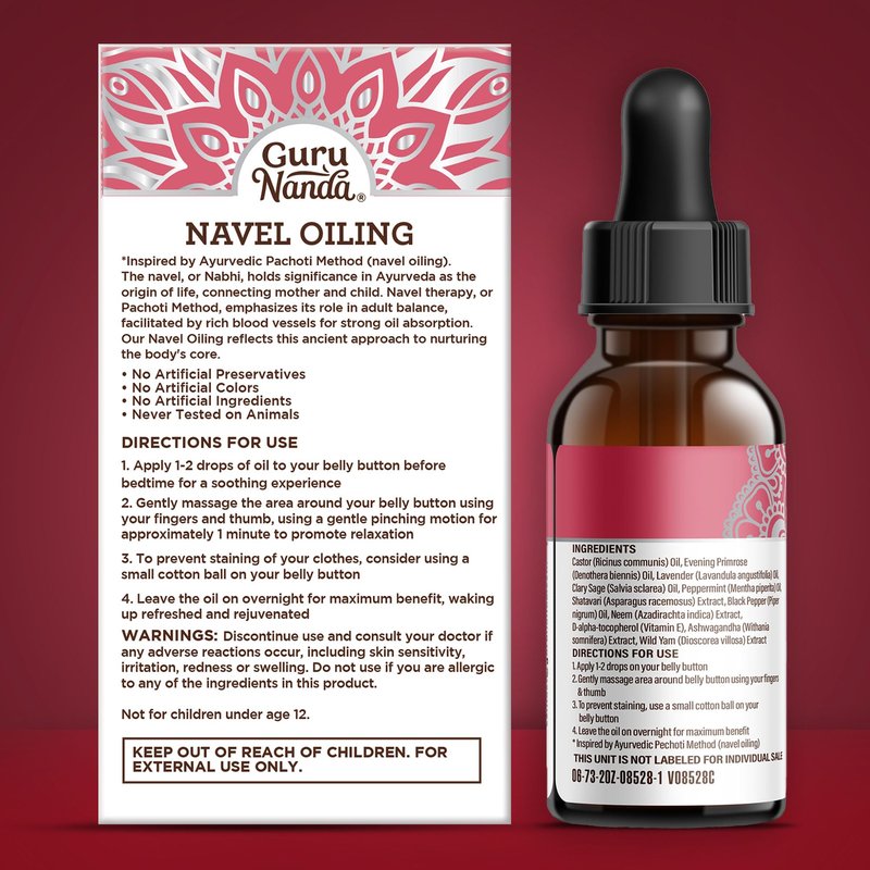 GuruNanda Navel Oiling – Ayurvedic Belly Button Oil with Castor, Neem & Vitamin E | Supports Digestion, Detox, Hydration & Stress Relief | 100% Natural & Pure | 2 fl oz
