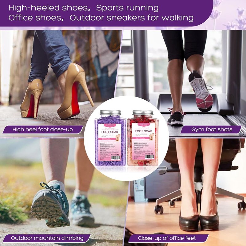 Epsom Salt Foot Soak Kit - 46 oz | Natural Rose & Lavender Essential Oils for Athletes' Foot Relief