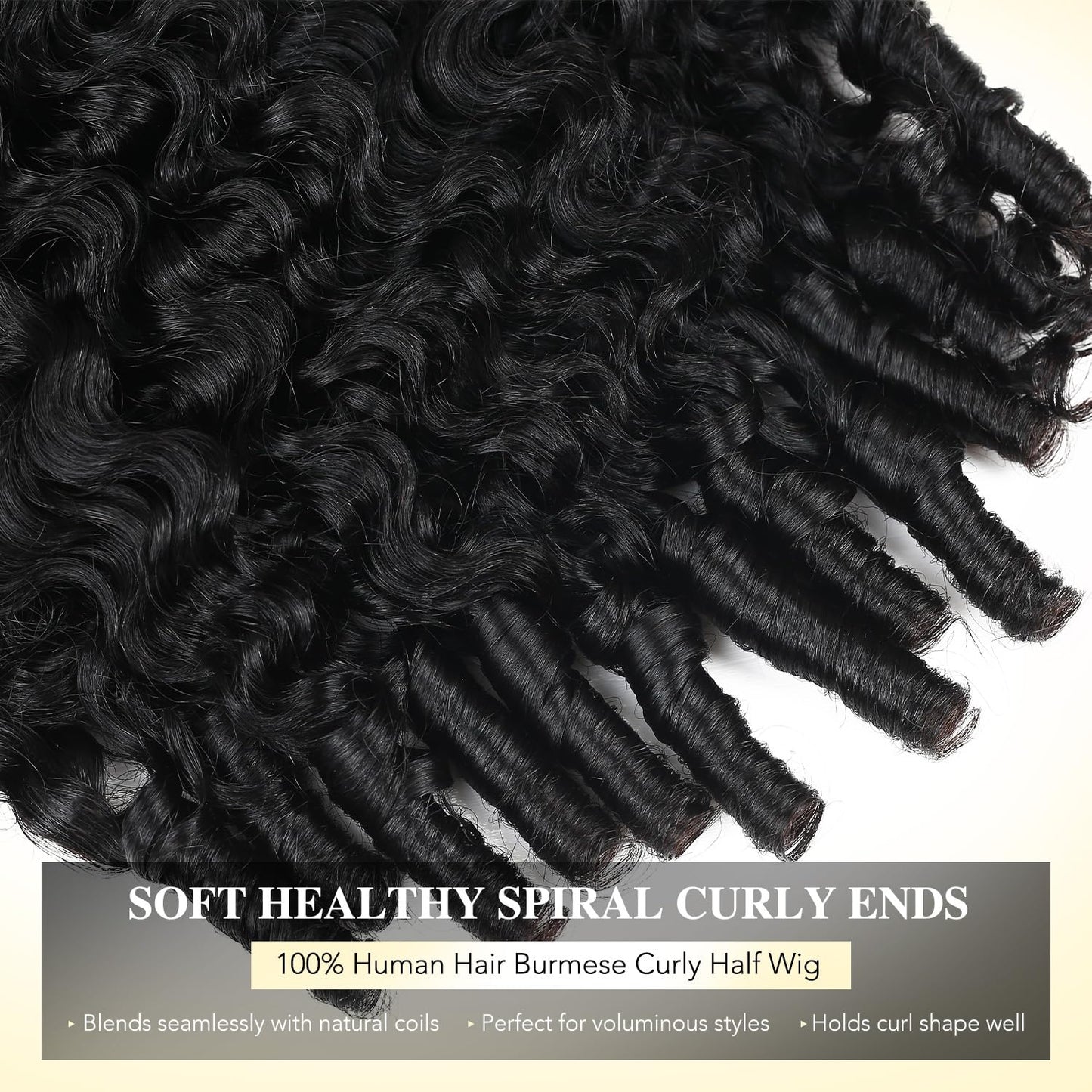 WIGNEE Burmese Curly Human Hair Half Wigs for Women 18 Inch 200% Density Glueless Deep Wave 3 In 1 Seamless Flip Over Half Wig Wear Go Drawstring Headband Wig with Spiral Ends Natural Color