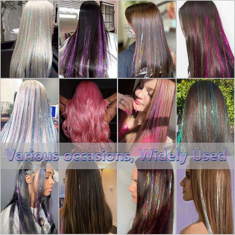 Skiennix Hair Tinsel Kit - 18 Color Sparkly Extensions with 7800 Strands | Heat Resistant Glitter for Festivals