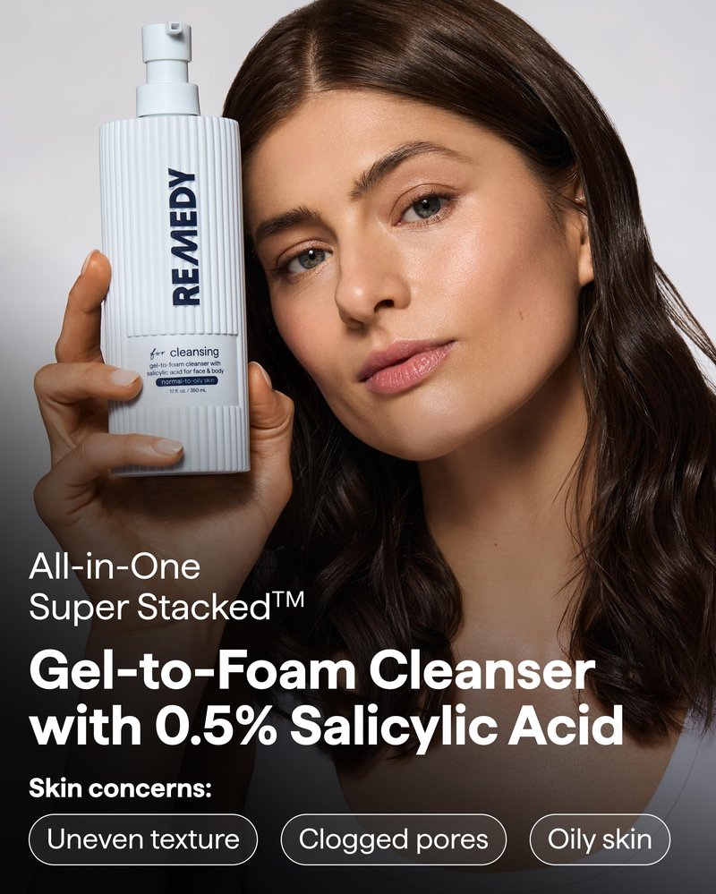 Remedy for Lightweight Cleansing | Gel-to-Foam Cleanser for Normal to Oily Skin | 0.5% Salicylic Acid, Ceramide NP, Niacinamide, Green Tea | By Dermatologist Dr. Shah, 12 fl. Oz