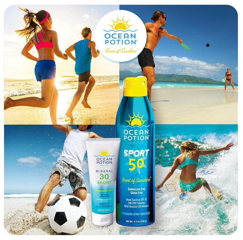 Ocean Potion Sport Mineral Sunscreen SPF 30 - Zinc Oxide UVA/UVB Protection | Water & Sweat Resistant, Travel Size 3.4 oz
