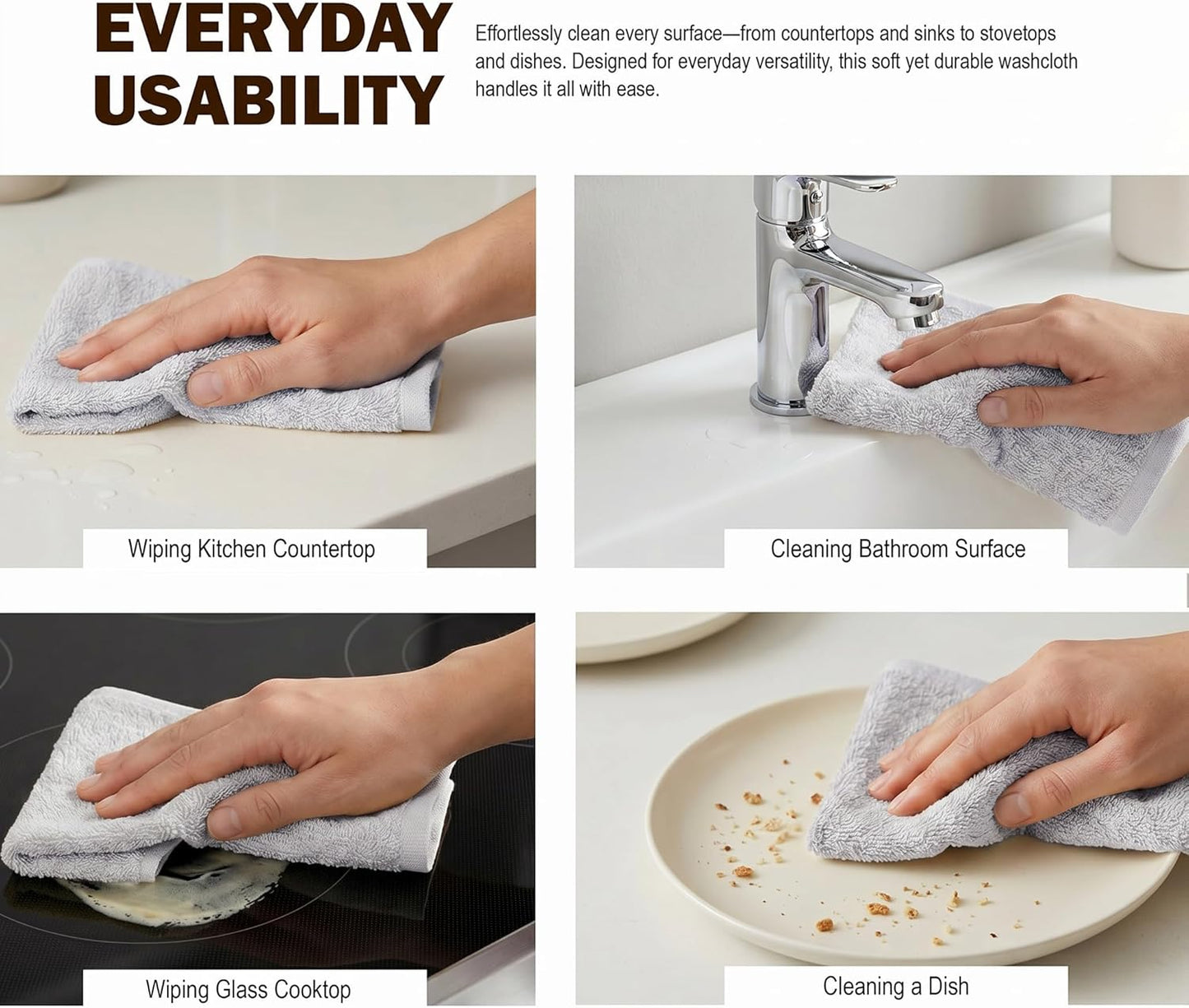 Utopia Towels Cotton Washcloths Set - 24 Pack Premium Flannel, Highly Absorbent, Soft Feel | Silver