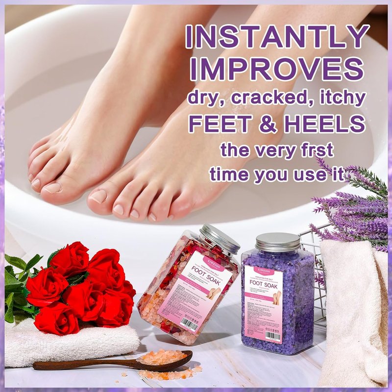 Epsom Salt Foot Soak Kit - 46 oz | Natural Rose & Lavender Essential Oils for Athletes' Foot Relief