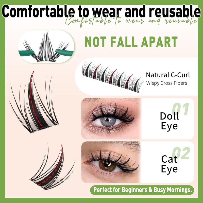 Fairy Lash Clusters - 10-14mm Curly Manga Eyelash Extensions | Wispy, Ultra-Thin Clear Band