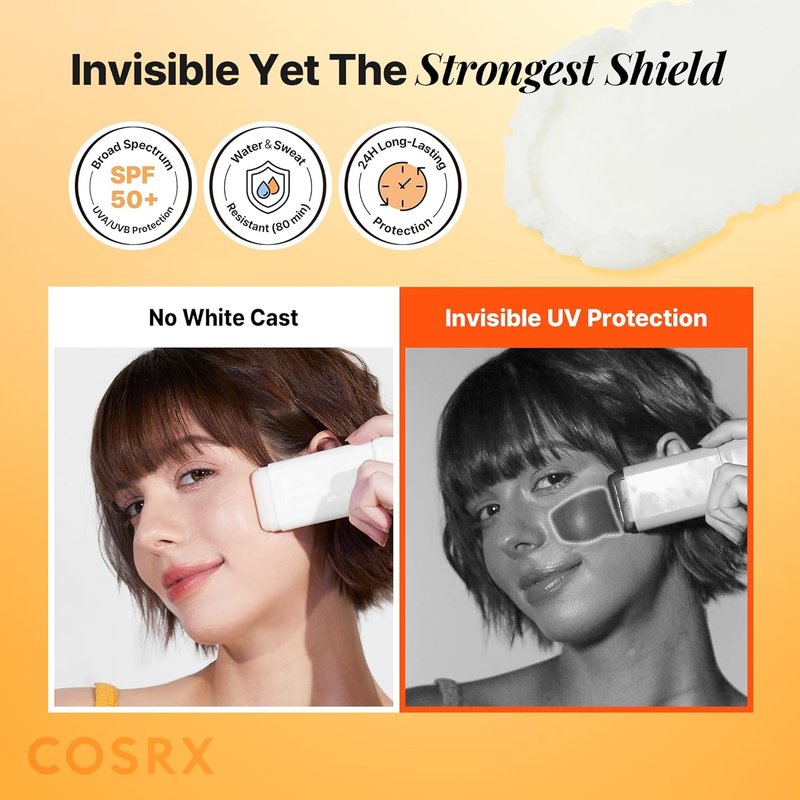 COSRX Airy-Light Clear Sunscreen Stick - SPF 50, No White Cast, Lightweight, Water-Resistant, 0.67 oz