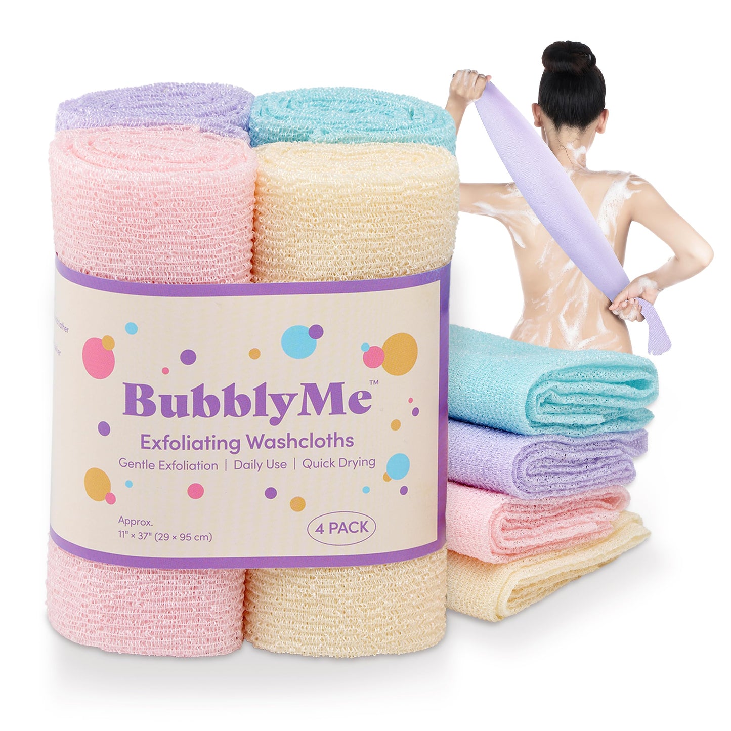 Korean Exfoliating Washcloths [4 Pack] – Daily Body Scrubber Towels for Shower, Back & Full-Body Use – Loofah Alternative, Quick-Drying Bath Cloths, Made in Korea