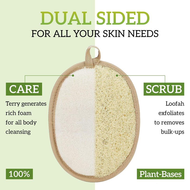 Miw Piw Natural Loofah Exfoliating Body Scrubber, Loofah Bath Sponge, Luffa for Women and Men, 100% Biodegradable Compostable, Dye Free, Zero Waste Eco Friendly Sustainable (Pack 2-4.7" x 6.3" Each)
