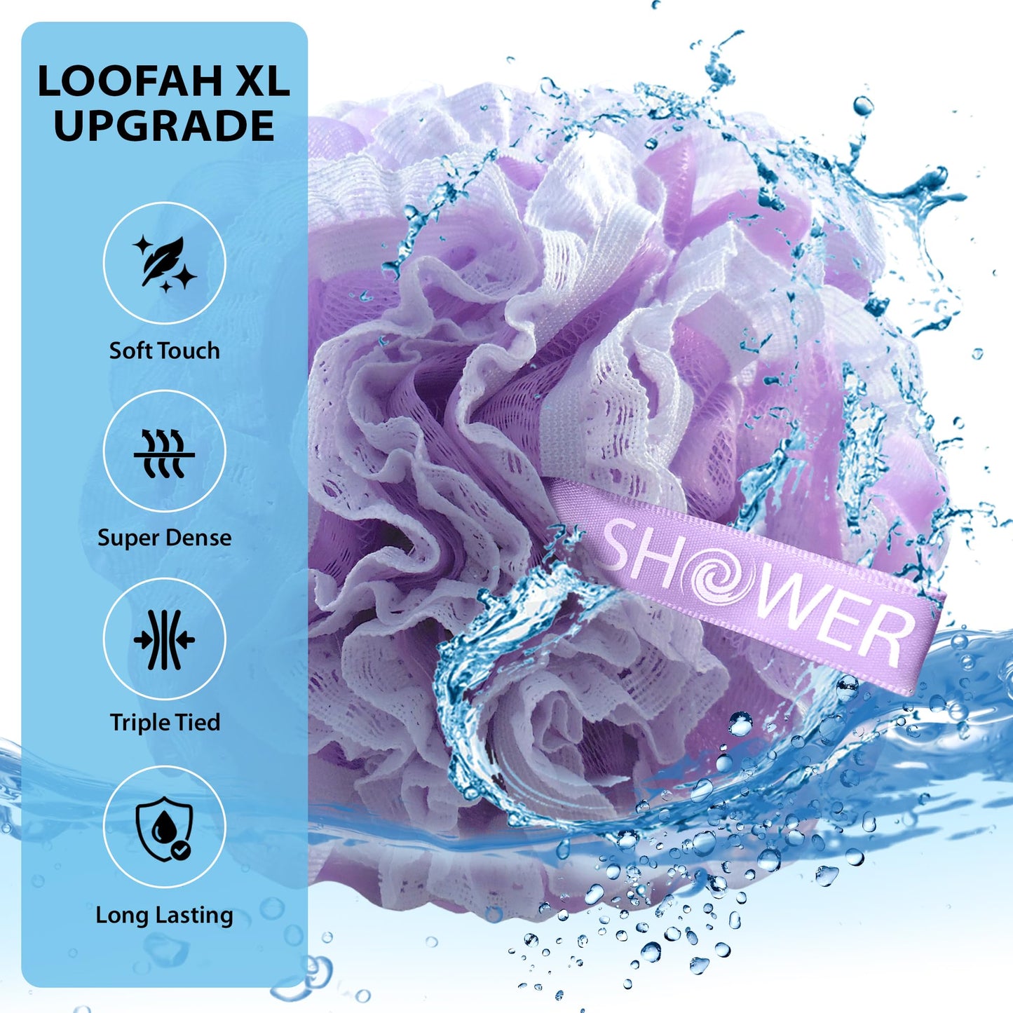 Loofah-Bath-Sponge Lace-Mesh-Set // 2-Scrubs-in-1 by Shower Bouquet/Large Full 60g Pouf (4 Pack Spa Colors) Body Luffa Loofa Loufa Puff - Exfoliate, Cleanse Skin with Luxurious Bathing Accessories