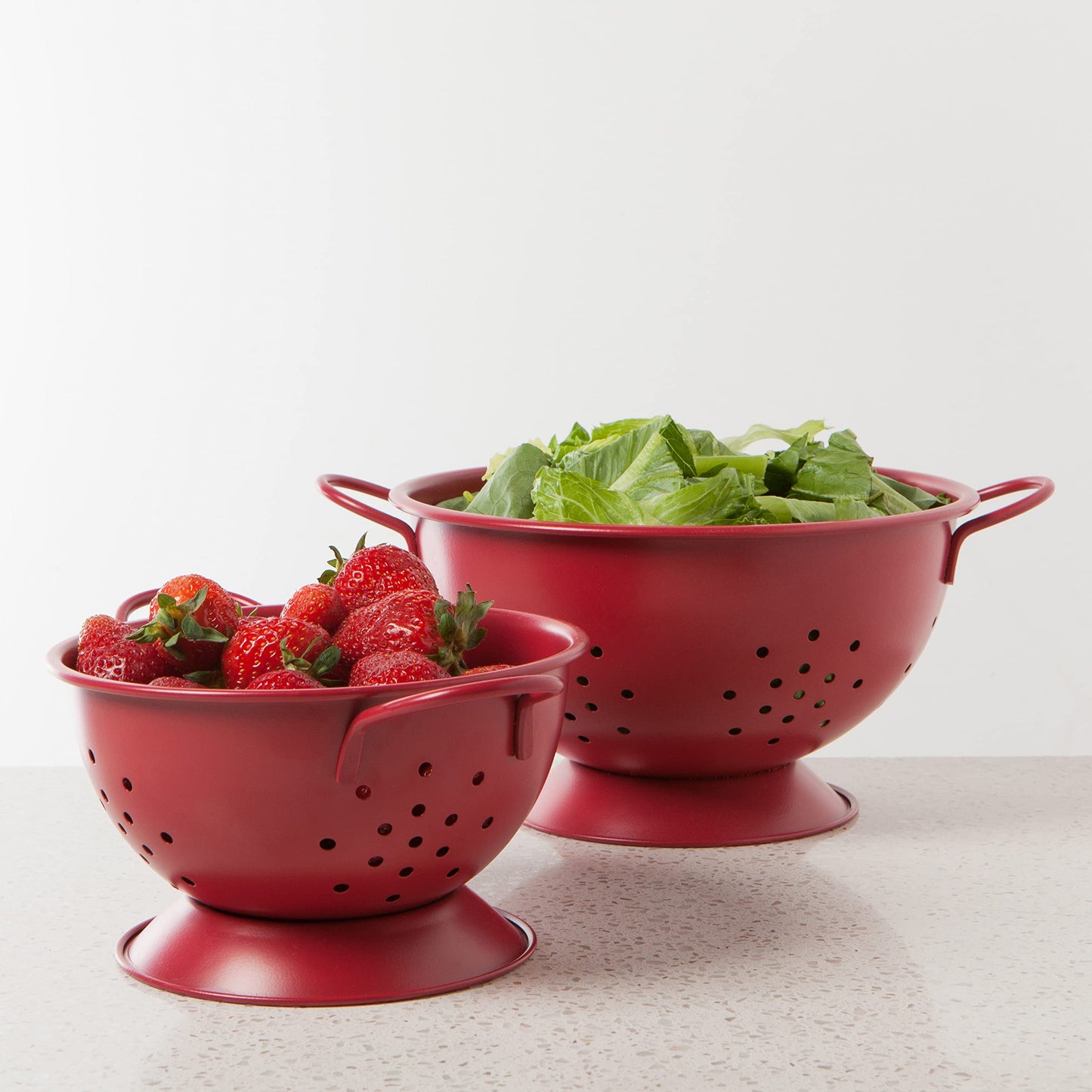 Now Designs Matte Coated Metal Colander Set Medium and Small, Set of 2, Red,5161503AA