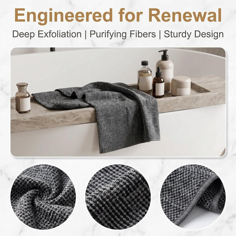 Blussal Exfoliating Shower Towel, Premium Scrub Wash Cloth for Body Face, 2-in-1 Deep Exfoliatings Towels-Body Scrubber with 2 Sides for All Skin Types Woman and Men (Black)