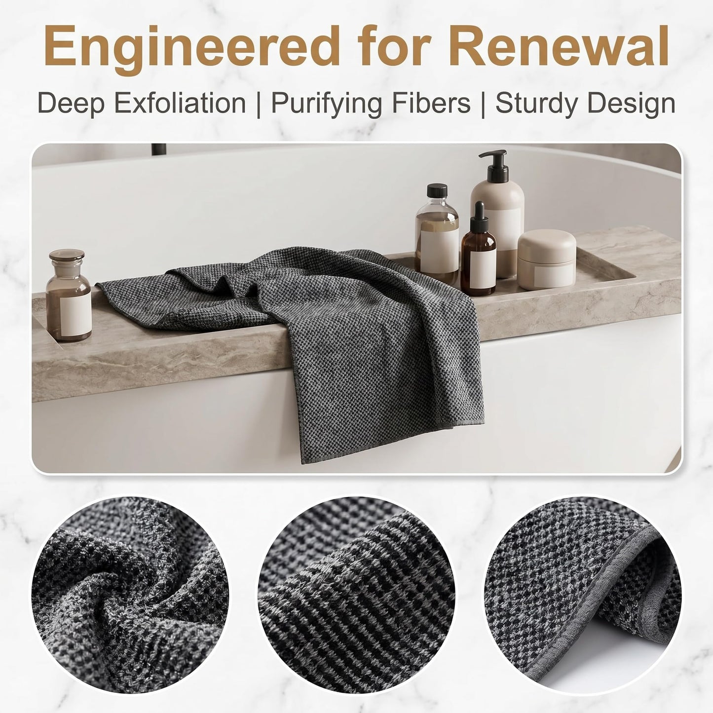 Blussal Exfoliating Shower Towel, Premium Scrub Wash Cloth for Body Face, 2-in-1 Deep Exfoliatings Towels-Body Scrubber with 2 Sides for All Skin Types Woman and Men