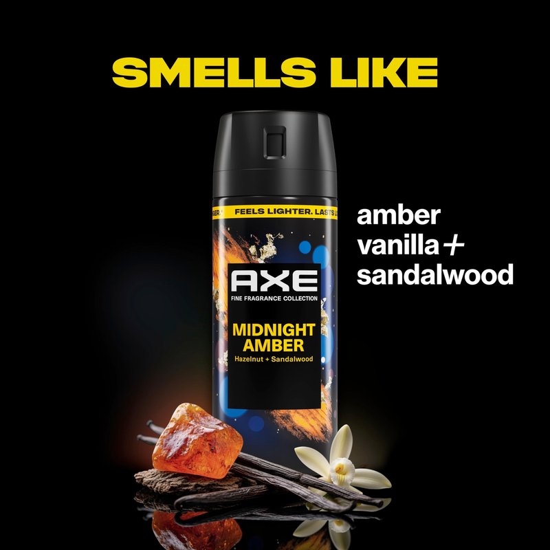 AXE Fine Fragrance Collection Body Spray Midnight Amber 72 Hour Freshness Aluminum Free 2.9 oz