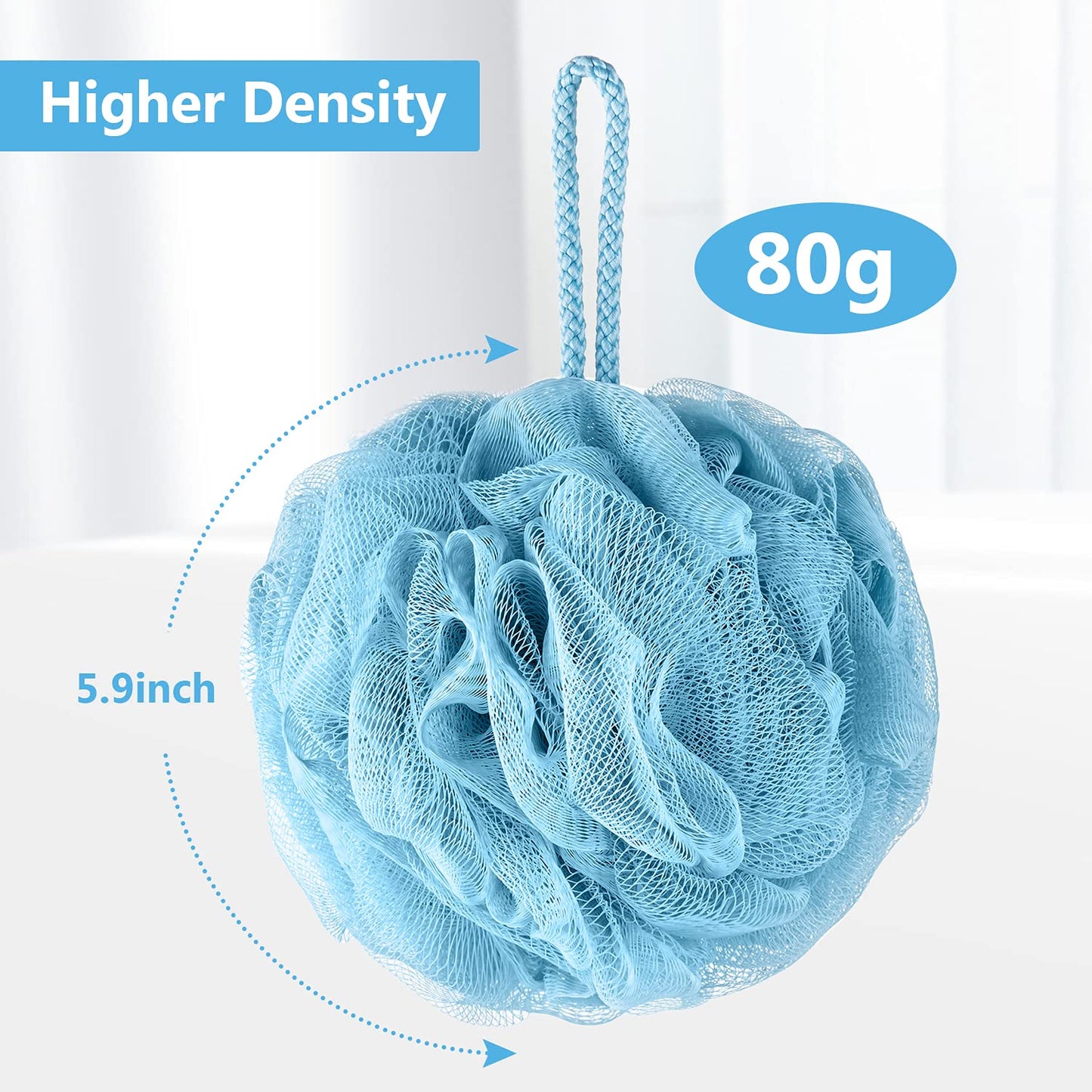 VANZAVANZU Bath Loofah Large 80g Shower Sponge Body Scrubber Mesh Pouf for Men and Women, Set of 4 (Turquoise + White)
