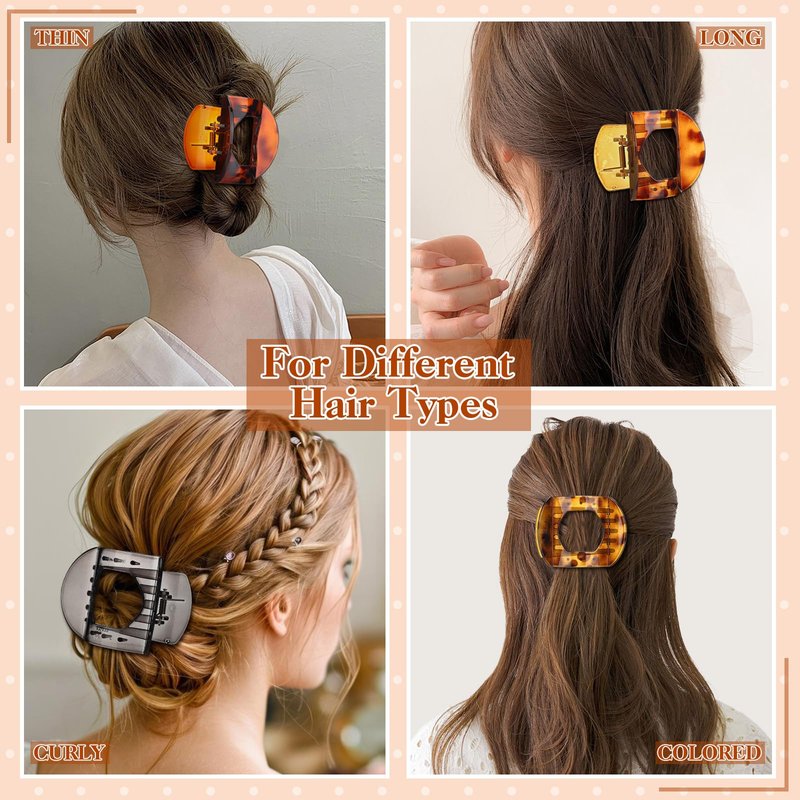 6 Pack Large Flat Hair Clips for Women Girls, Strong Hold French Claw Clips for Thin Hair, Minimalist Hair Accessories for Work/Travel (Tortoiseshell)