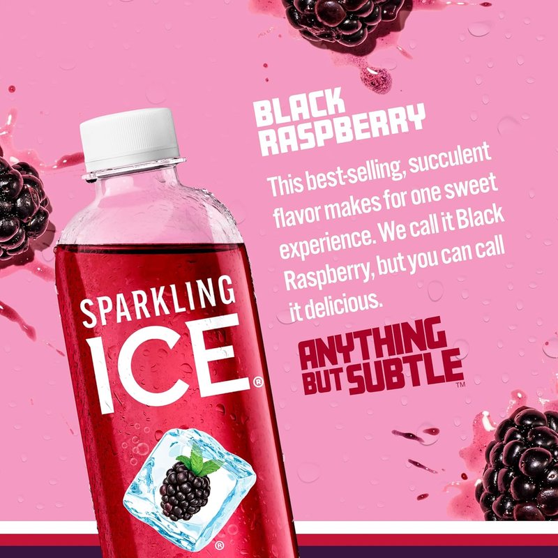 Black Raspberry Sparkling Water - Zero Sugar Flavored Beverage with Vitamins & Antioxidants | 17 fl oz Bottles (Pack of 12)