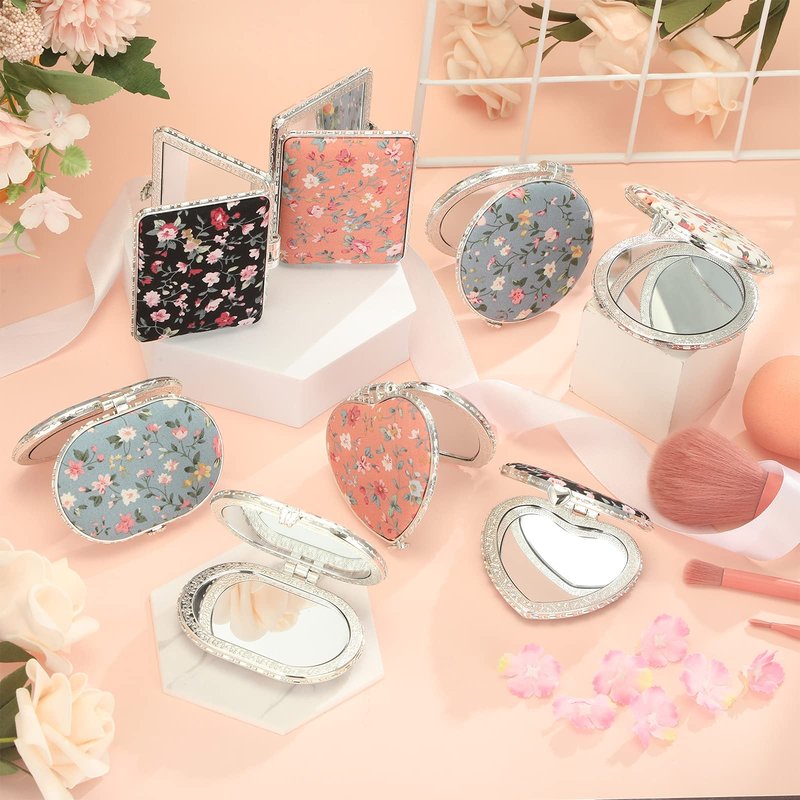 8 Pieces Flower Compact Mirror for Purse Bulk Small Compact Mirror Gift Makeup Floral Pocket Retro Folding Portable Travel Accessories for Mother's Day Women Girls Holiday Gifts
