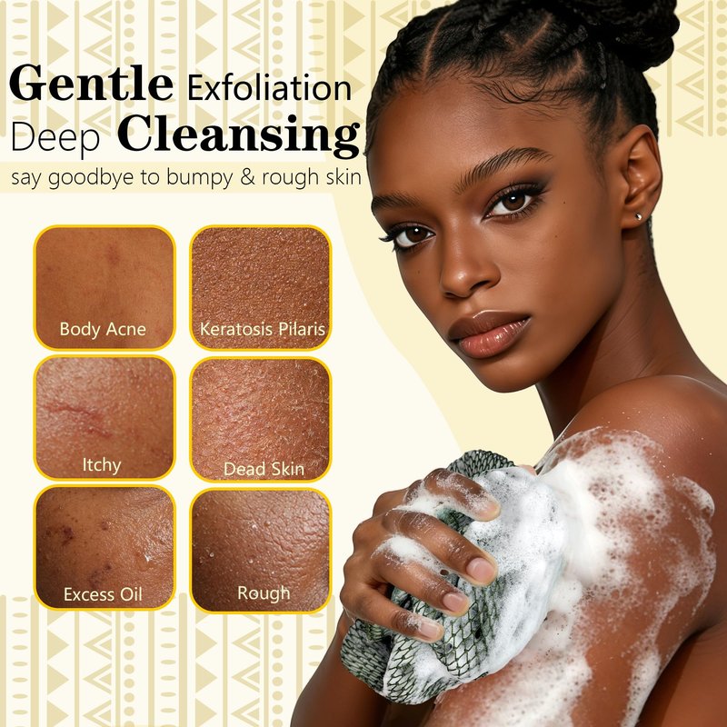 PeaKalo 2Pcs African Net Sponge Authentic, Gentle Cleansing African Exfoliating Net Sponge Shower Loofah Sponge for All Skin Types, Back Scrubber for Shower Body Scrubber (Dark Green & Brown)