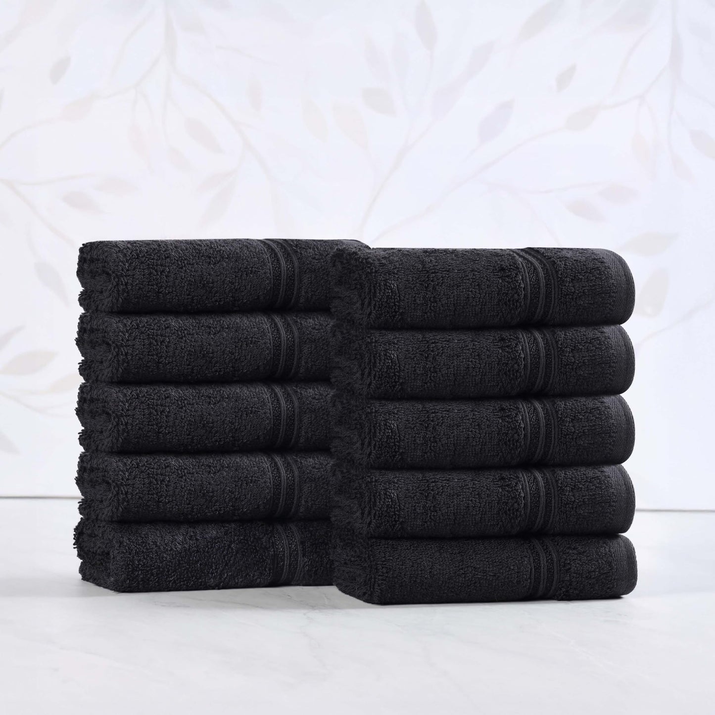 Superior Egyptian Cotton 10-Piece Face Towel Set , Small Towels For Facial, Spa, Quick Dry, Absorbent Towels, Bathroom Accessories, Guest Bath, Home Essentials, Washcloth, Airbnb, Black