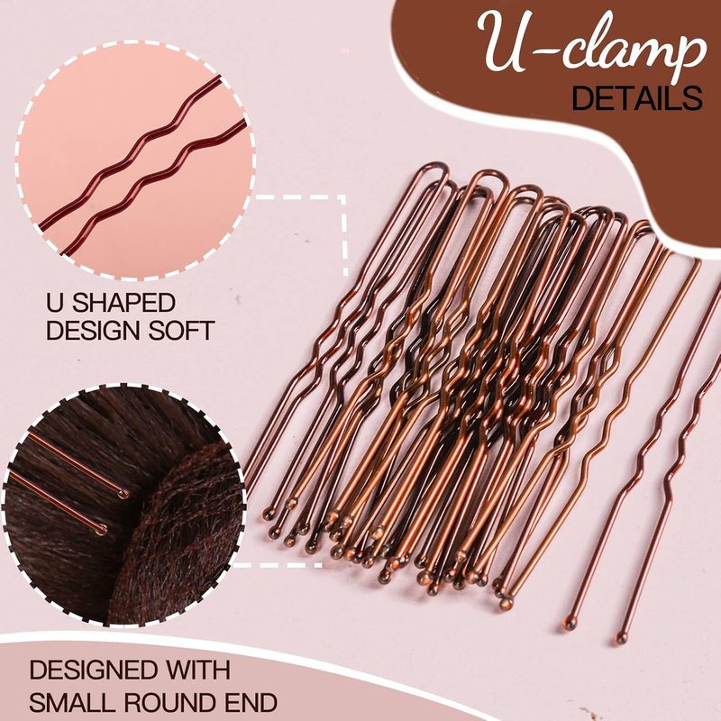 Hair Accessories Set - 20PCS Mesh Hair Nets & 40PCS U Shaped Hair Pins for Women | Brown, 20" & 2.4" Sizes