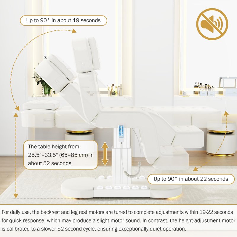 Professional Electric Spa Table/Chair with LED Light, 3 Motor Height Adjustment, Backrest, Leg Support Angle Adjustable for Massage, Facial, Medical, Tattoo, Waxing, Beauty Salon and More - White