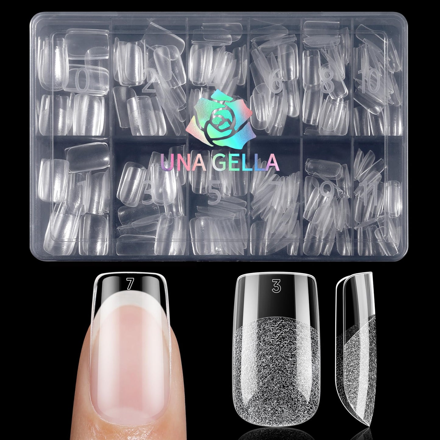 UNA GELLA Short Square Nail Tips, Pre Etched Short Square Gel Nail Tips, 240pcs Soft Gel Clear Press on Nails Full Cover Fake Nails for Nails Extension DIY Salon 12 Sizes At Home