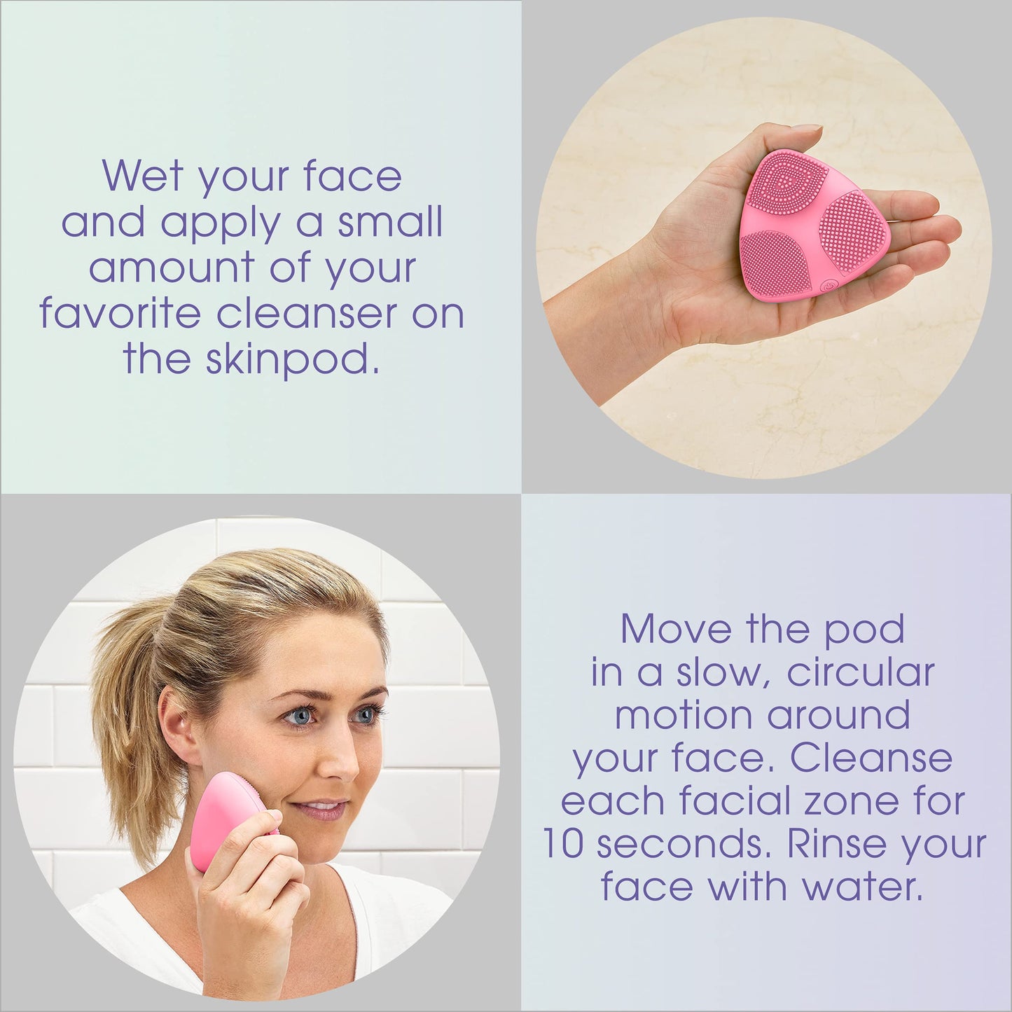 True Glow by Conair Skinpod Silicone Facial Cleansing Brush with 3 Brush Zones, Battery Operated