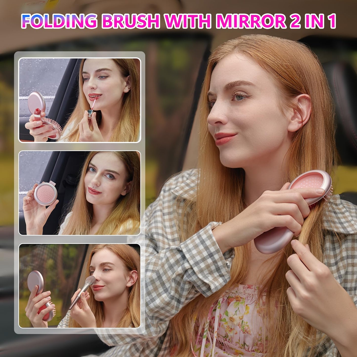 STUDLLY LCD Screen Cordless Hair Straightener and Curler 2 in 1, Rechargeable Portable Mini Travel Negative Ionic Hair Straightening Brush for Women, Fast Heating Hot Comb for Women, Black
